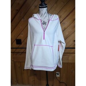 Bass Outdoor Womens Half‎ Zip Hoodie Gardenia White Pink Fleece  L NWT
